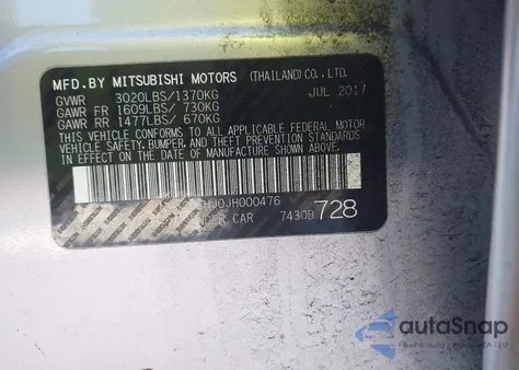 2018 Mitsubishi Mirage Es from USA, damaged, VIN ML32A3HJ0JH000476